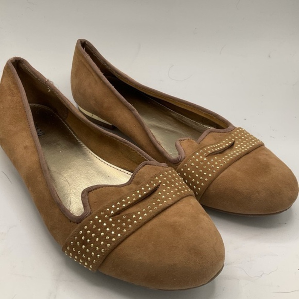 ALFANI Tan Coloured Suede Shoes with Studding and Gold Heels